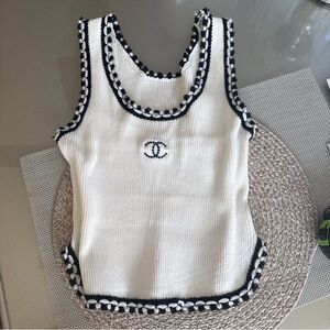 Elegant White and Black Trim Tank Top